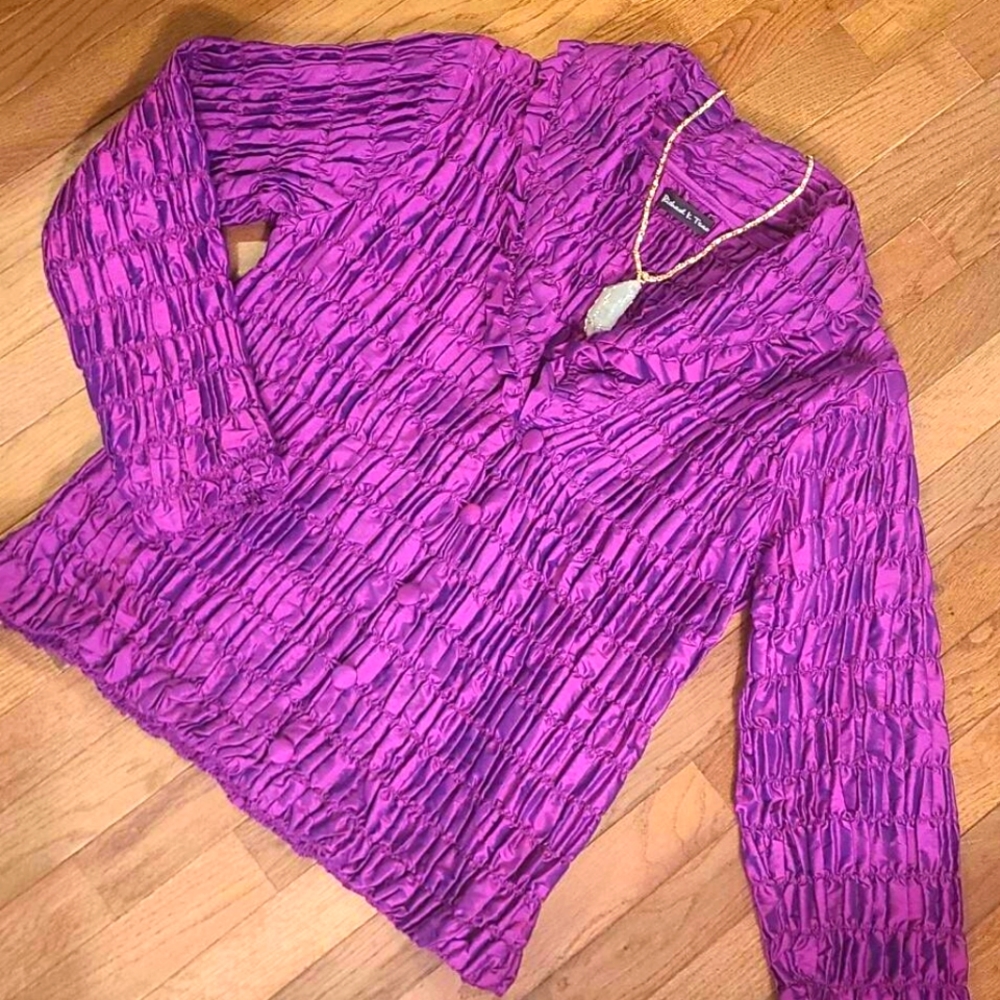New Richard Tsao M L XL Ruched PURPLE Silk Handwoven Art-Wear Jacket Blazer Pink